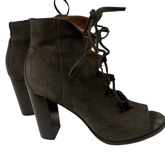 Frye Suede Peep Toe Heeled Booties - Picture 2 of 8